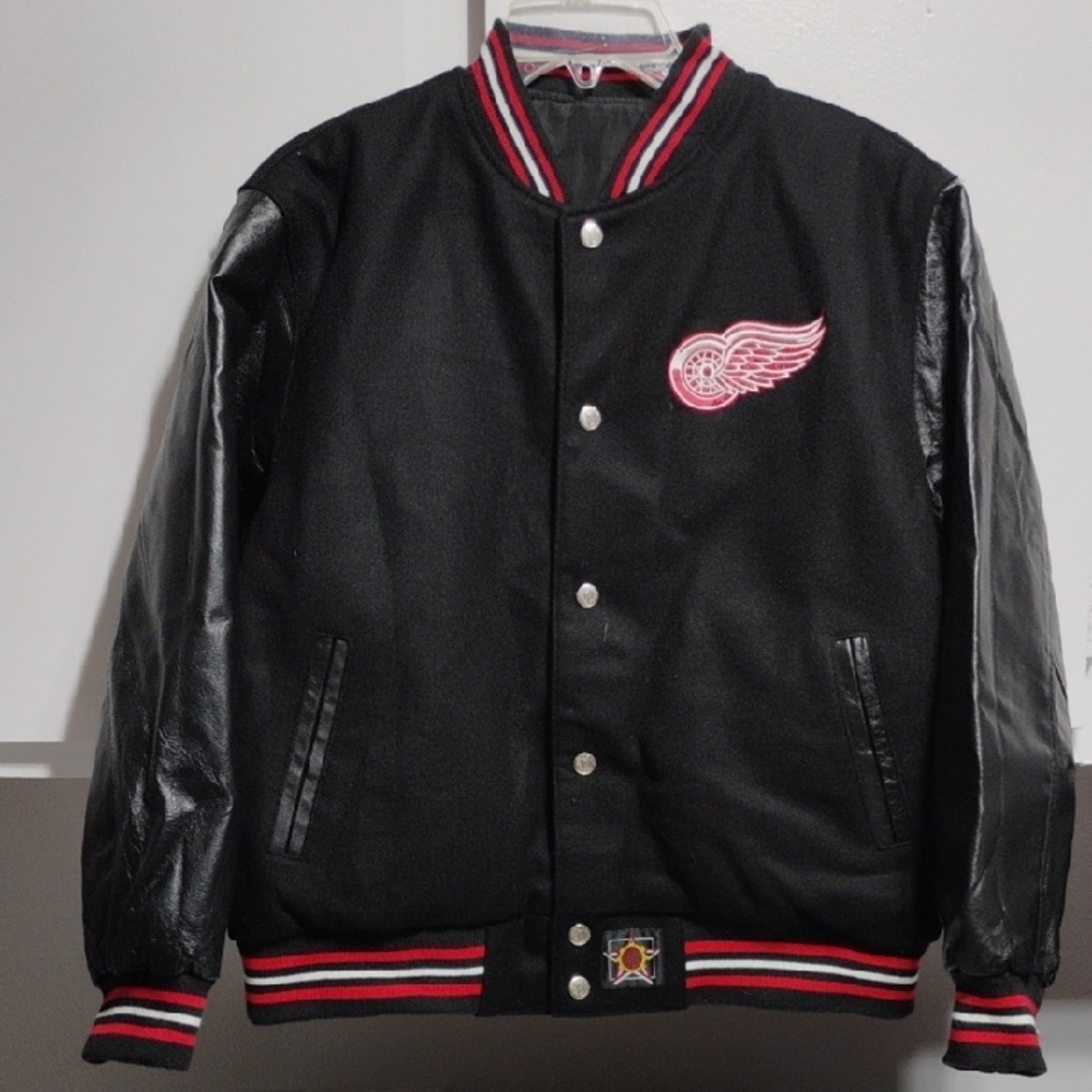 NHL Detroit Red Wings Kids Wool/Leather Reversible Jacket Sz.13/14 (BX10) - Picture 2 of 10